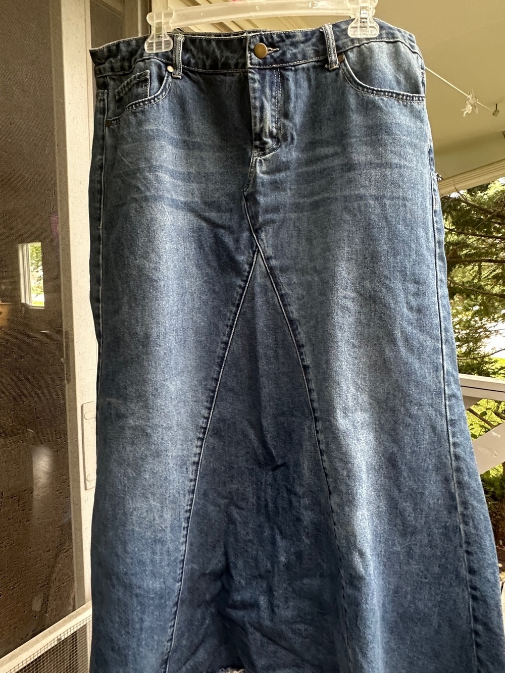 Women's Blue Denim Maxi Skirt - Classic A-Line Style